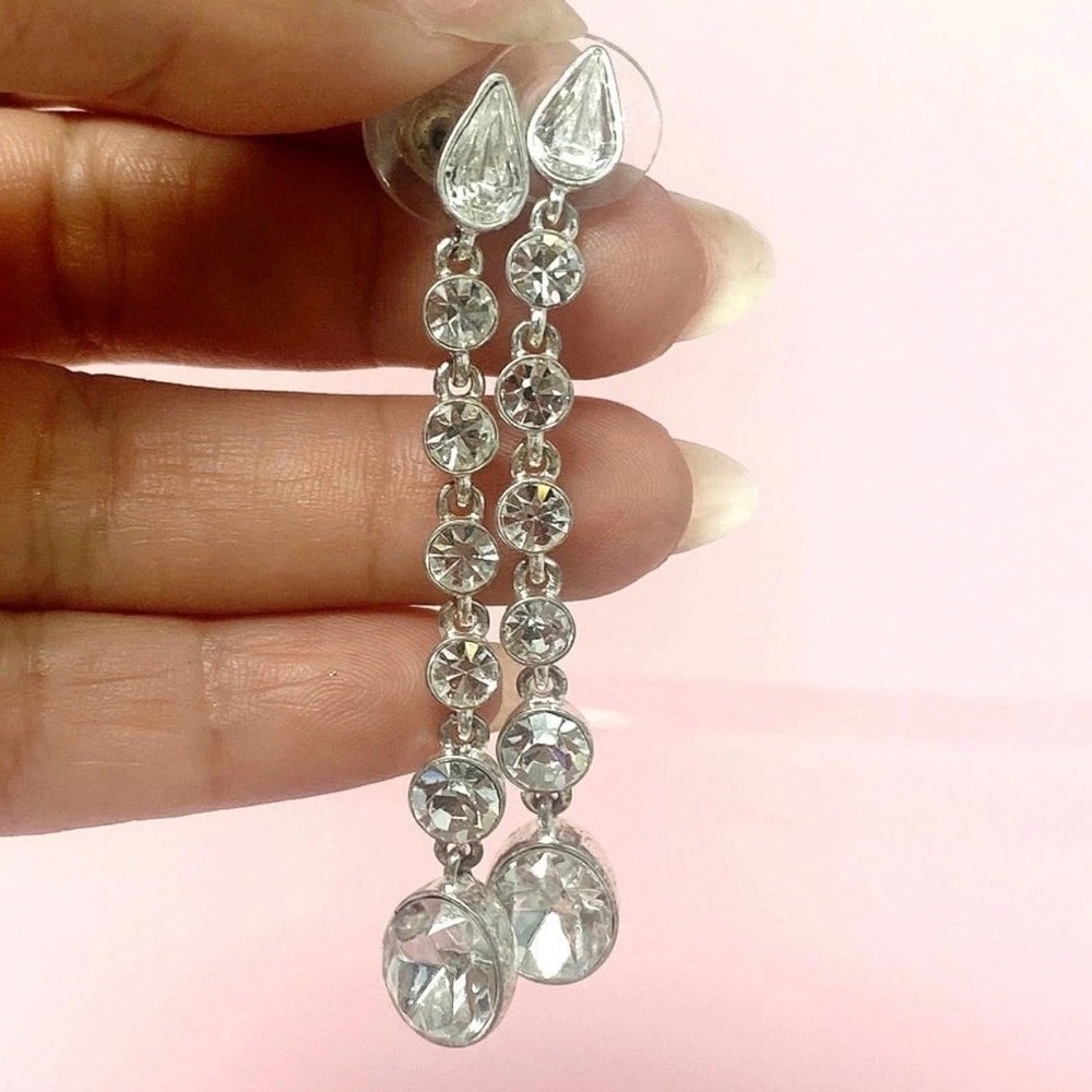 VTG Givenchy Silver‎ Crystal Drop Earrings